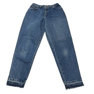 Vintage Chic by h.i.s. High Waisted Mom Jeans Blue Tapered Raw Hem‎ USA Made 12P